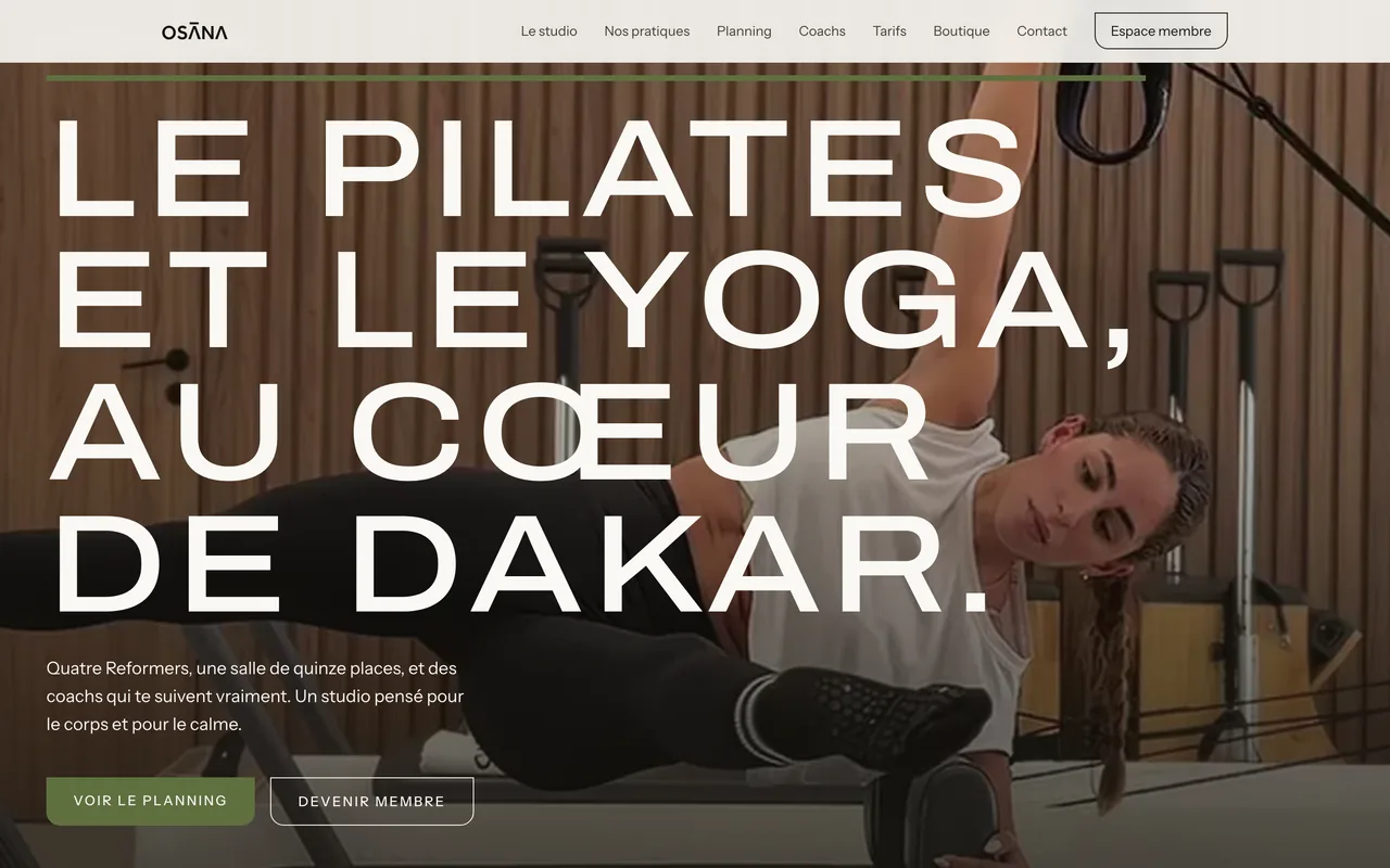 OSĀNA, Sport & bien-être : page d'accueil du site livré